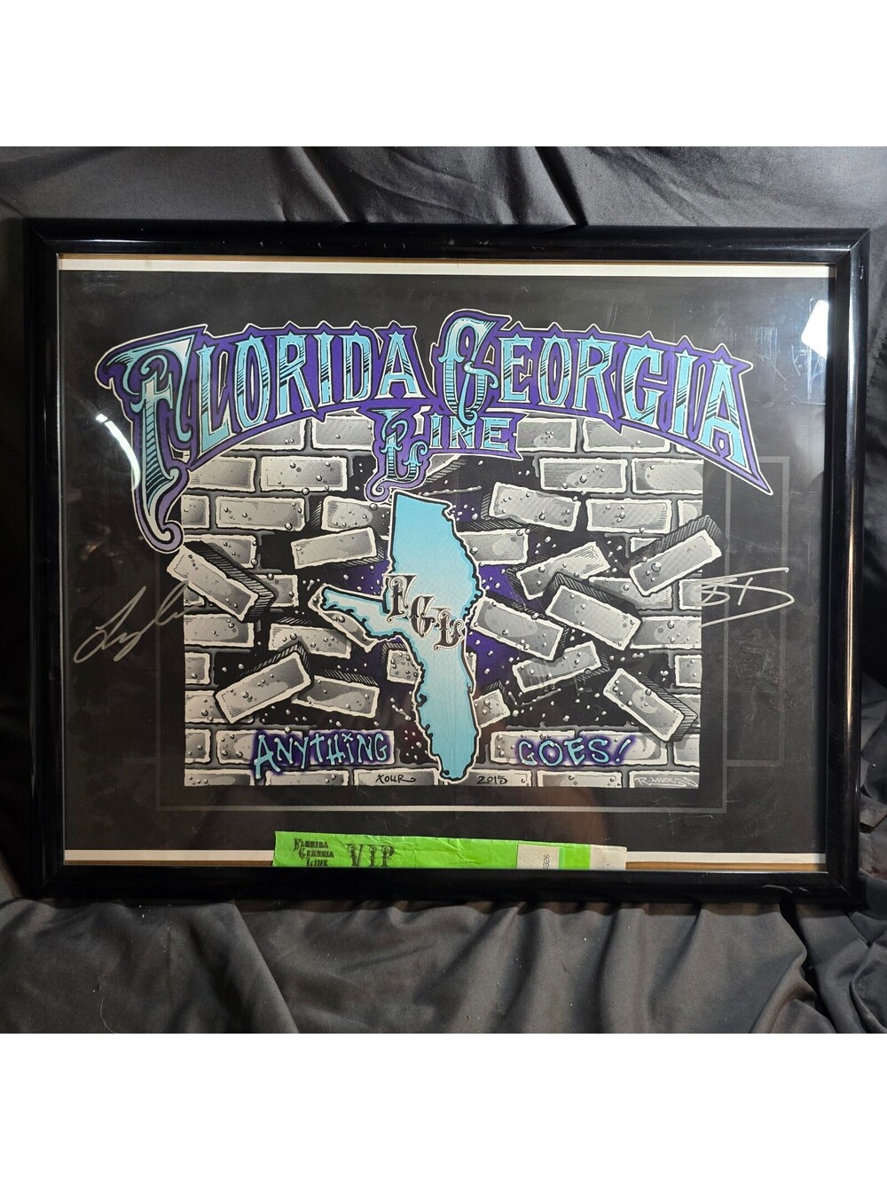Florida Georgia Line Signed 2015 Anything Goes Tour Poster Vip Framed